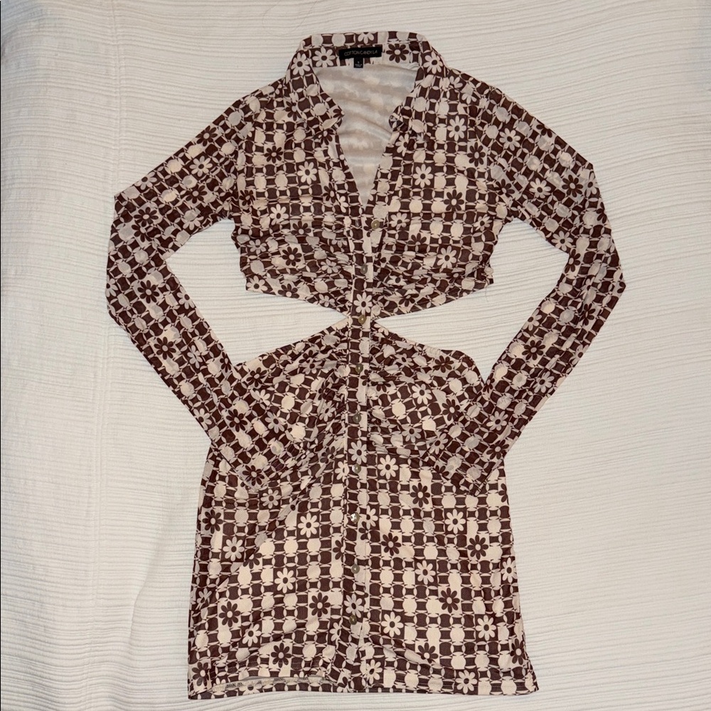 Cotton Candy Brown and Cream Floral Dress